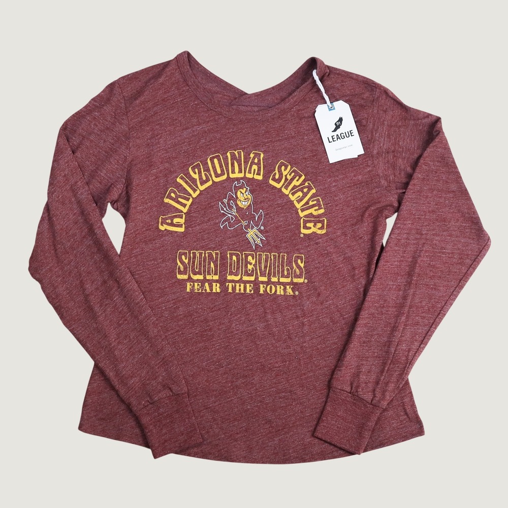 League 91 Arizona State Sun Devils Women S Heather Maroon Long Sleeve Tee NWT